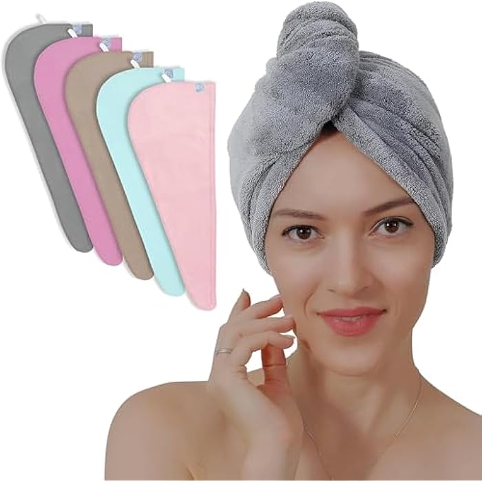Hair Towel Wrap - Quick Drying Microfiber Towel for Women with Elastic Loop for Tie, Super Absorbent Head Wrap for Ladies, Perfect for Hair Turban Use (Multicolor) (1PCS) - Image 5